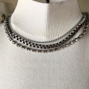 Three Layer Chains & Rhinestone Silver Necklace New with tag!